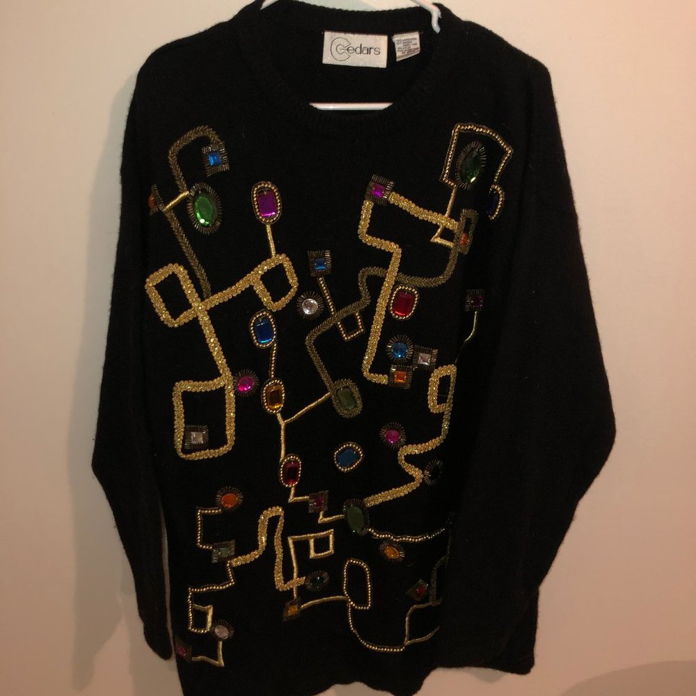 Gold Rhinestone Embellished Sweater